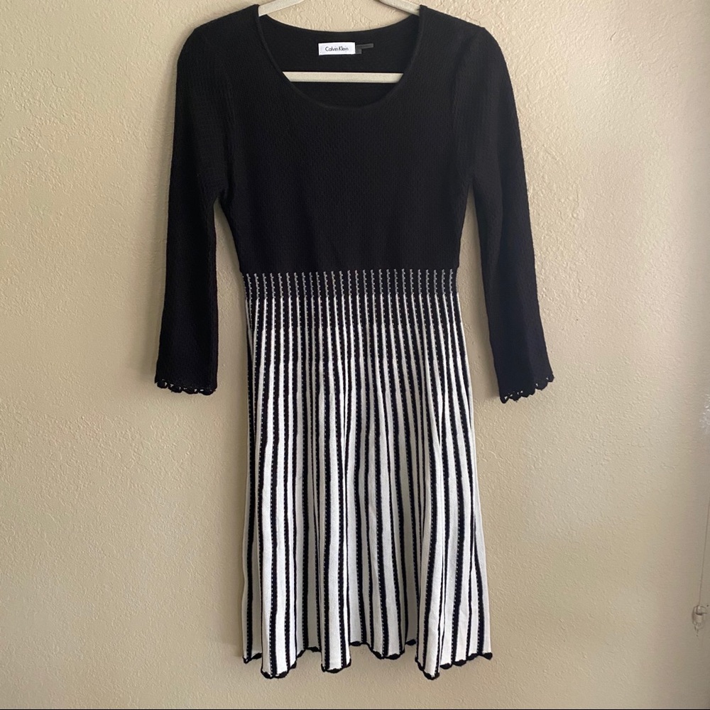 Black and White Calvin Klein Crochet Detail Dress